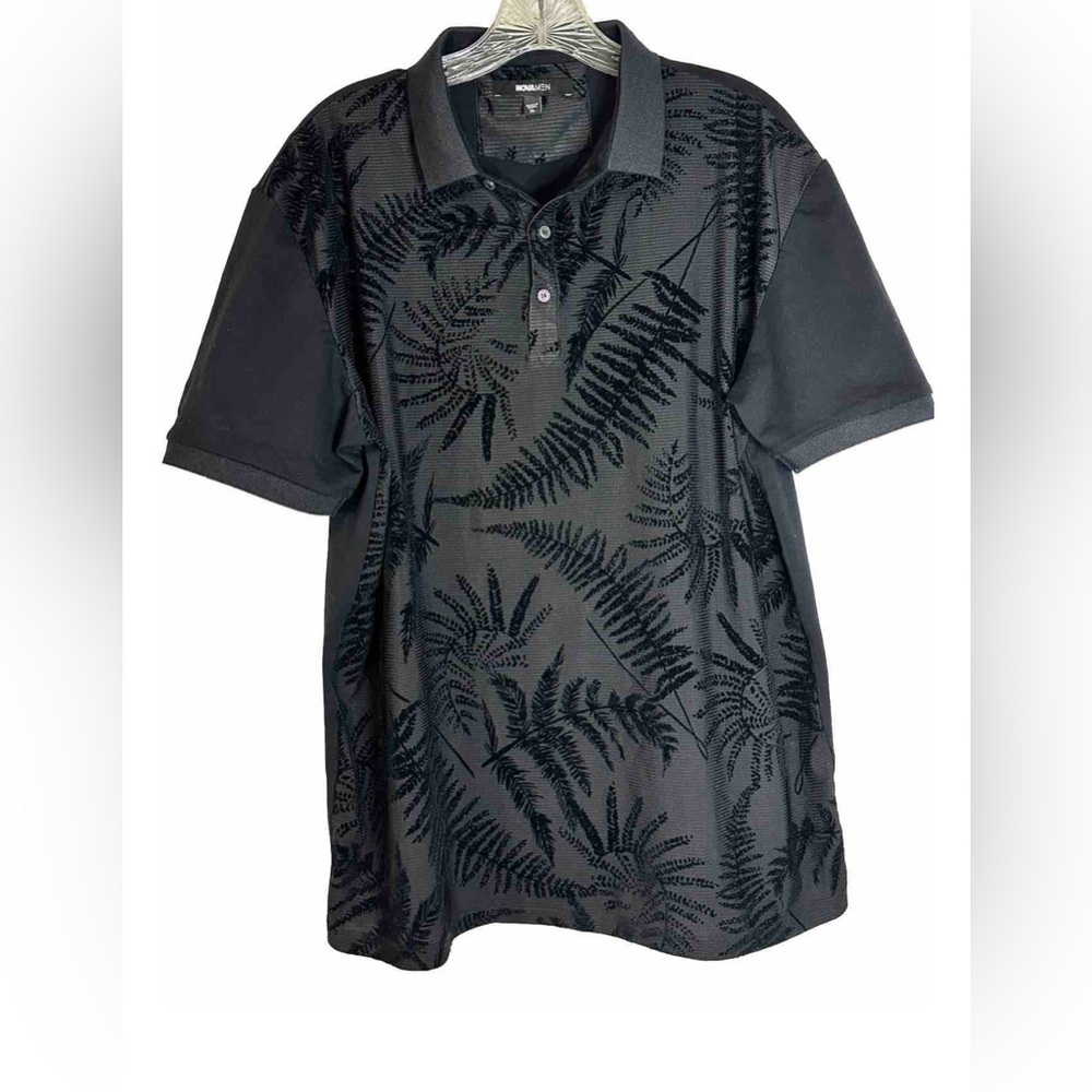 Nova Men’s Palm Pattern Black Half Front Button Up‎ Collared XL